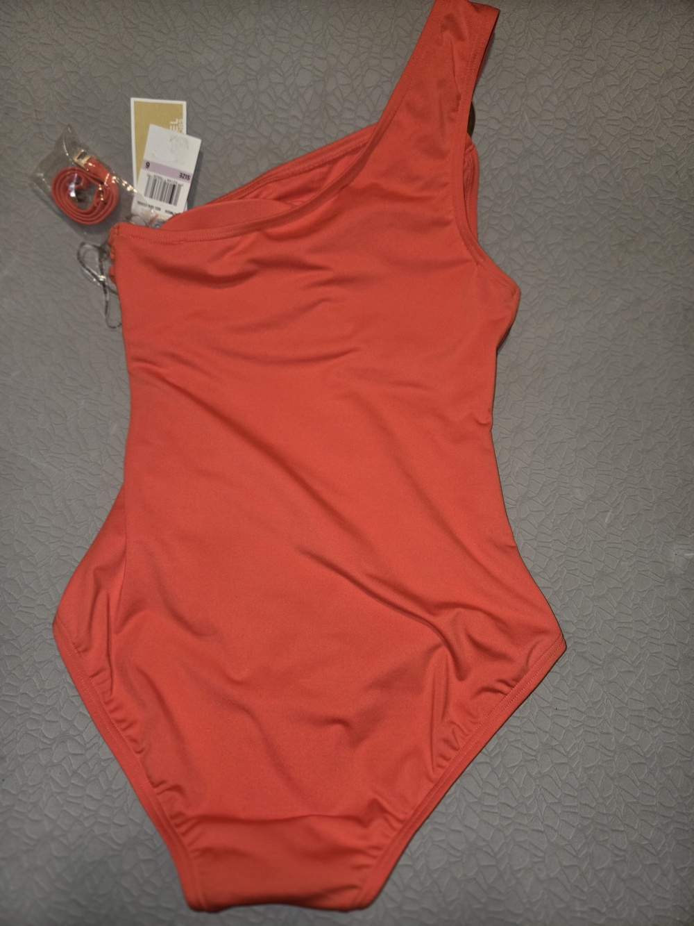 Michael Kors One-Shoulder Ring-Accent Swimsuit in Bright Orange/red NWT Size 6 - Picture 4 of 6